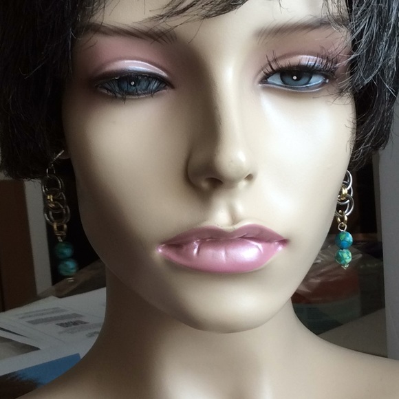 African Turquoise Dangle Earrings - Picture 4 of 7